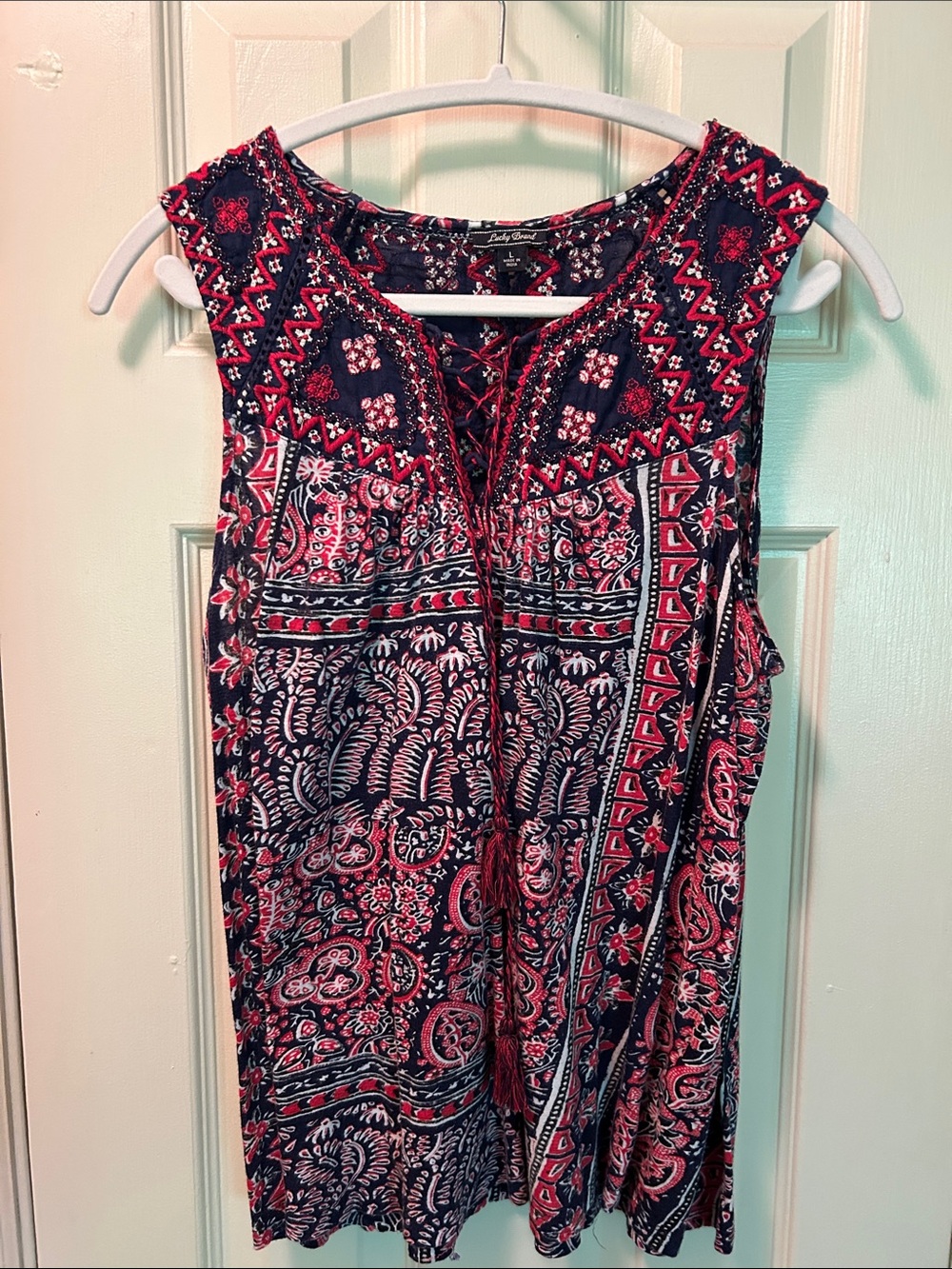 Lucky Brand red, white and blue Sleeveless Printed Peasant Top